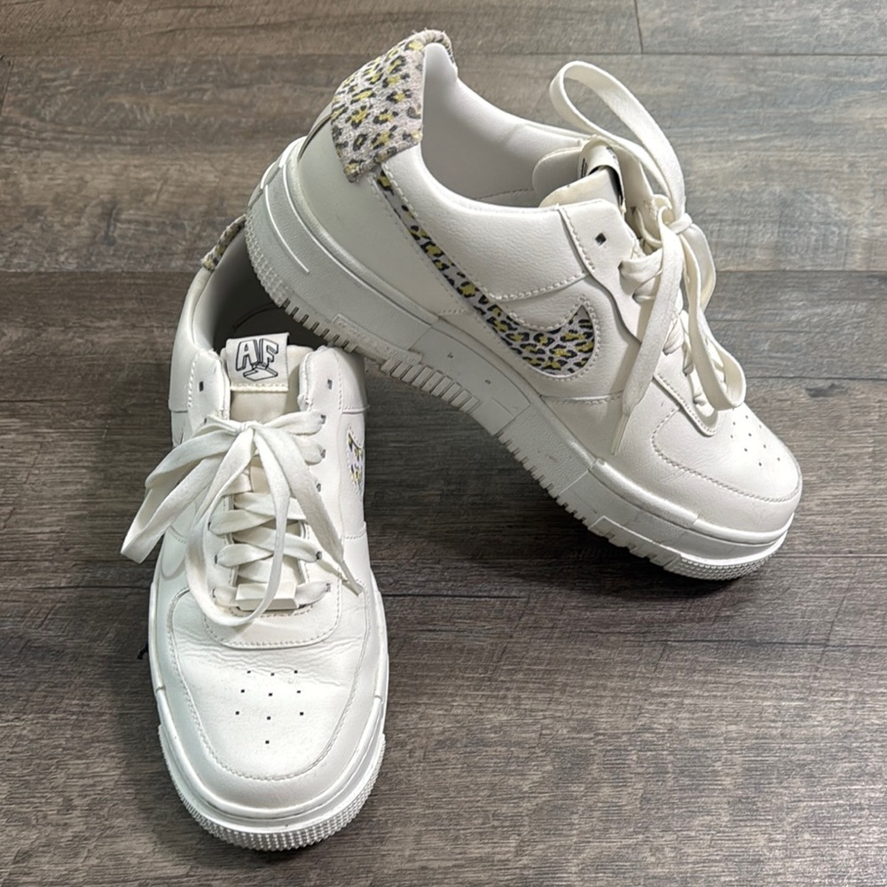 Nike White Sneakers with Leopard Details